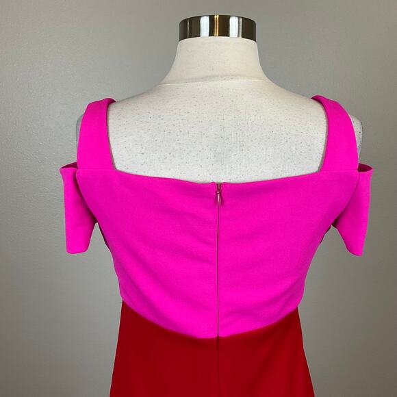 Colorful Cut Out Cold Shoulder Evening Gown Pink and Red Size 6 Nightway Formal - Picture 8 of 13